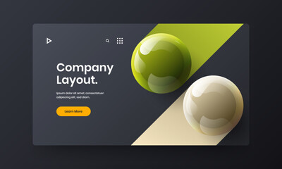 Geometric realistic balls pamphlet template. Trendy web banner vector design illustration.
