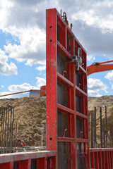 Clamped formwork panels at foundation construction