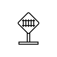 Railroad crossing line icon isolated on black and white background. Railway sign
