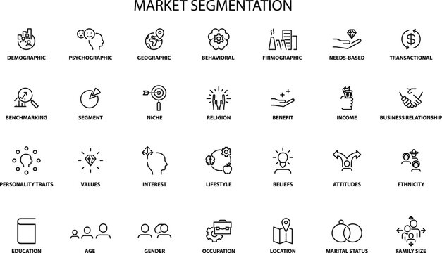 Market segmentation , vector icons set
