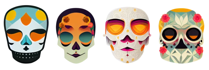 Glasbilder Schädel Hispanic heritage sugar skull marigold Festive dia de los muertos digital 3d illustration white background