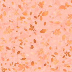 Watercolor autumn leaves on light pink background. Pastel Colored seamless pattern. Modern graphic print.