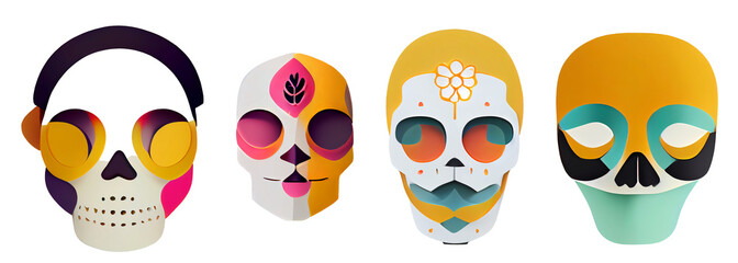 Hispanic heritage sugar skull marigold Festive dia de los muertos digital 3d illustration white background