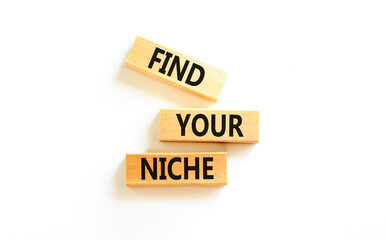 Find your niche symbol. Concept words Find your niche on wooden blocks. Beautiful white table white...