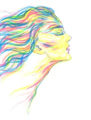 Zelfklevend Fotobehang woman face with long hair. watercolor painting. illustration.  © Anna Ismagilova
