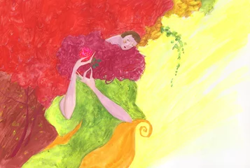 Rolgordijnen woman with rose. watercolor painting. illustration.  © Anna Ismagilova