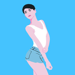 Fashion minimal illustration. Stylish Girl. Trendy summer look