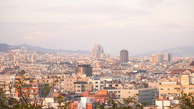 Skyline of Barcelona with Sagrada Familia in the distance