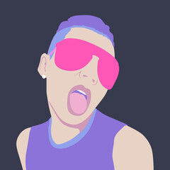 Fashion minimal illustration. Stylish party girl Dj music vibes