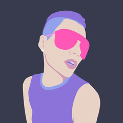 Fashion minimal illustration. Stylish party girl Dj music vibes