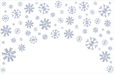 Snowflake arch Winter background template Different size snowflakes on white background Holiday vector illustration Isolated Horizontal design element