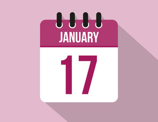 17 day January calendar. Calendar vector for January in pink color on light background