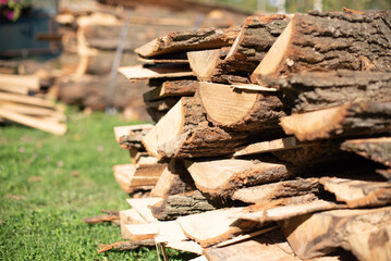 Eco wood. Cutted wood for heating home in winter. Deforestation problem