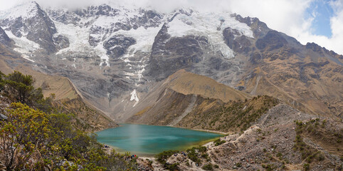 Panorama of the humantay lake on the salkantay trekking, Peru. 