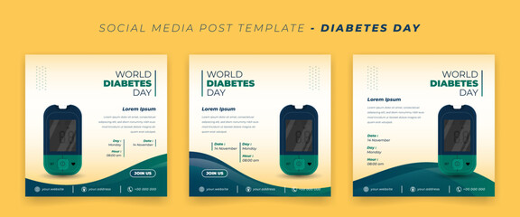 Set of social media post template for world diabetes day with glucose meter design