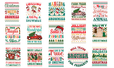 Naklejka premium Retro Christmas T-Shirt Design Bundle
