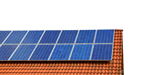 Solar panel on the roof of the house isolated on transparent background, PNG. - 537840011
