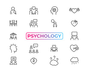 Psychology and mental line icons collection. Big UI icon set in a flat design. Thin outline icons pack. Vector illustration EPS10