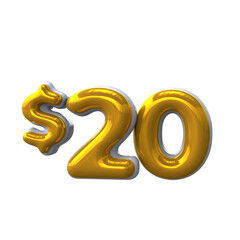 3D text effect mental yellow color 20 dollar
