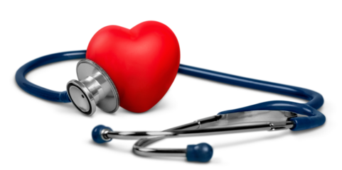 Medical Stethoscope with plastic Heart isolated on white