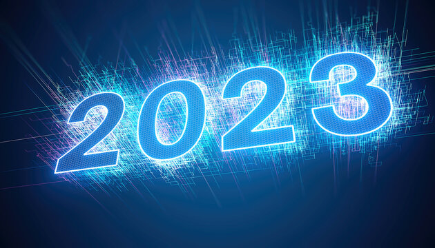 illustration - abstract neon light with the numbers 2023