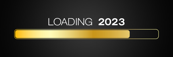 Illustration of a loading bar in gold with the message loading 2023