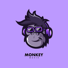 Monkey enjoys the music cartoon mascot logo for music studio, game, team