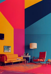 Colorful retro living room illustration