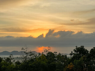 Foggy mountains. Mountains in the mist.landscape in Phatthalung, Thailand.