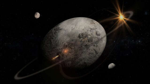 haumea the ringed dwarf planet with its two moons Namaka and Hi.iaka