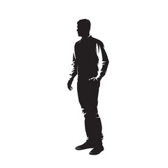 Man in shirt and trousers stands with his hand in his pocket. Isolated vector silhouette