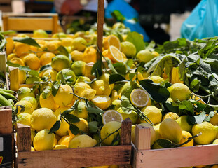 lemons in a market in sicily - 537843272