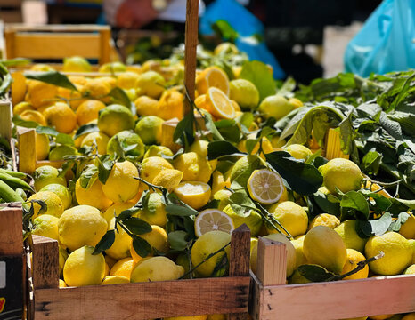 lemons in a market in sicily
