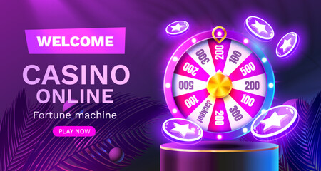 Casino fortune machine winner, jackpot fortune of luck, win banner. Vector - obrazy, fototapety, plakaty