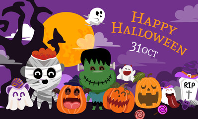 Happy Halloween banner. Trick or treat, 31 october	