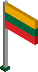 Lithuania Flag on Flagpole in Isometric dimension.