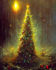 fantasy christmas tree in the forest