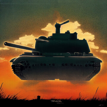 Silhouette of a tank against the sky
