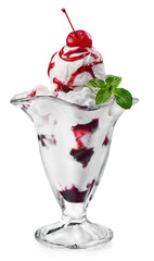 Berry ice cream in glass bowl