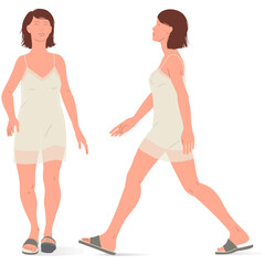 Young caucasian woman with underwear, woman body. Isometric vector illustration of a standing person.