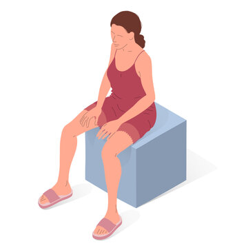 Young caucasian woman with underwear, woman body. Isometric vector illustration of a sitting person.