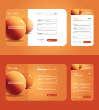 Yellow colour login form design. Web log in user interface for your mobile app, UI, UX, Registration form, Mobile screen and sign up page for the site and application, Sign In page, 3d sphere