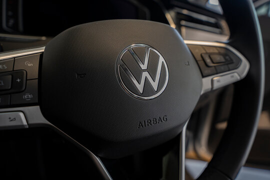 K.L, MALAYSIA - Oct 1, 2022 : Volkswagen New progressive premium steering for Golf, Passat and Arteon R Line series. Volkswagen is a German automaker founded in 1937