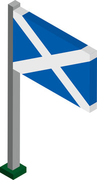 Scotland Flag on Flagpole in Isometric dimension.
