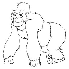 Gorilla Cartoon Animal Illustration BW
