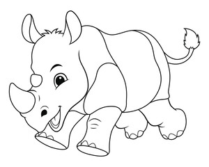 Little Rhinoceros Cartoon Animal Illustration BW