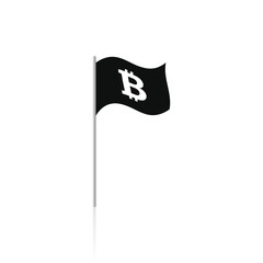 Bitcoin flag waving on pole vector graphics