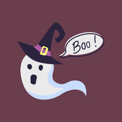 cute ghost with wizard hat silhouette isolated vector illustration. Element for halloween needs