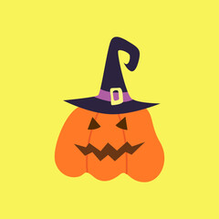 jack o lantern with witch hat isolated vector illustration. Element for halloween needs