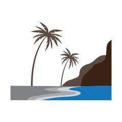 beach illustration mountains and coconut trees landscape design vector
